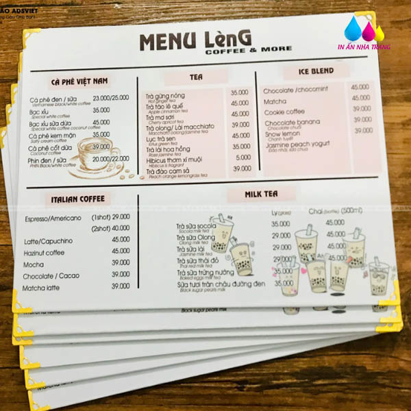 In Menu Quán Cà Phê Tại Nha Trang