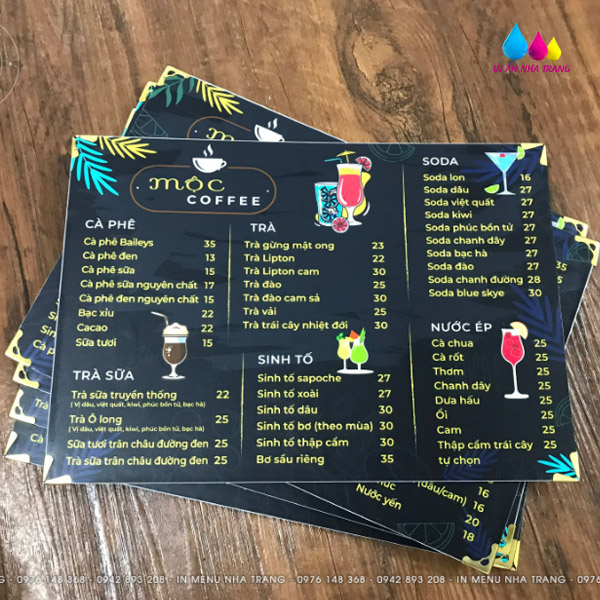 In Menu Quán Cà Phê Tại Nha Trang